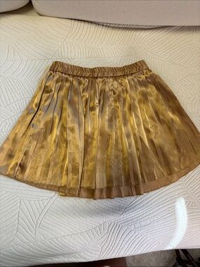 Metallic Gold Pleated Skater Skirt with Elastic Waist
